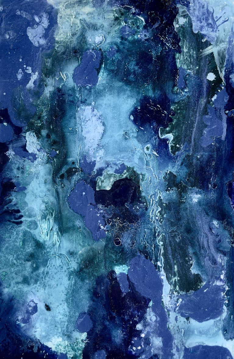 HM Museful Purpose Azure Depths Mixed media and resin on wood panel