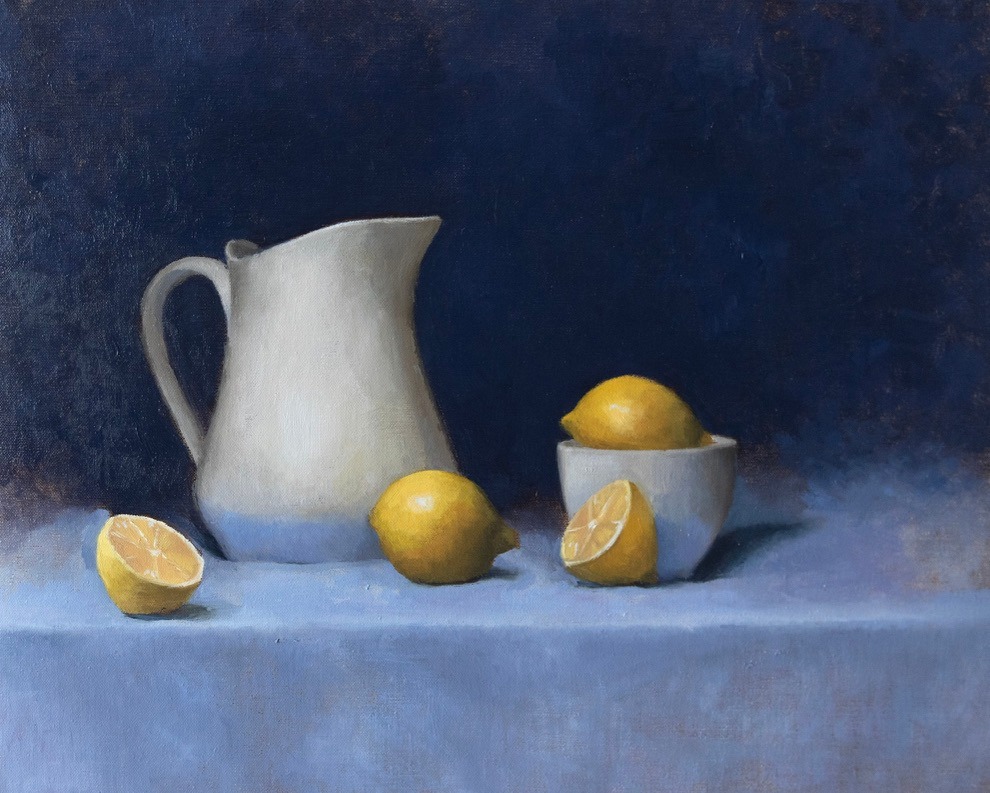 Iona Ellsworth - "Lemons in Blue," oil on canvas