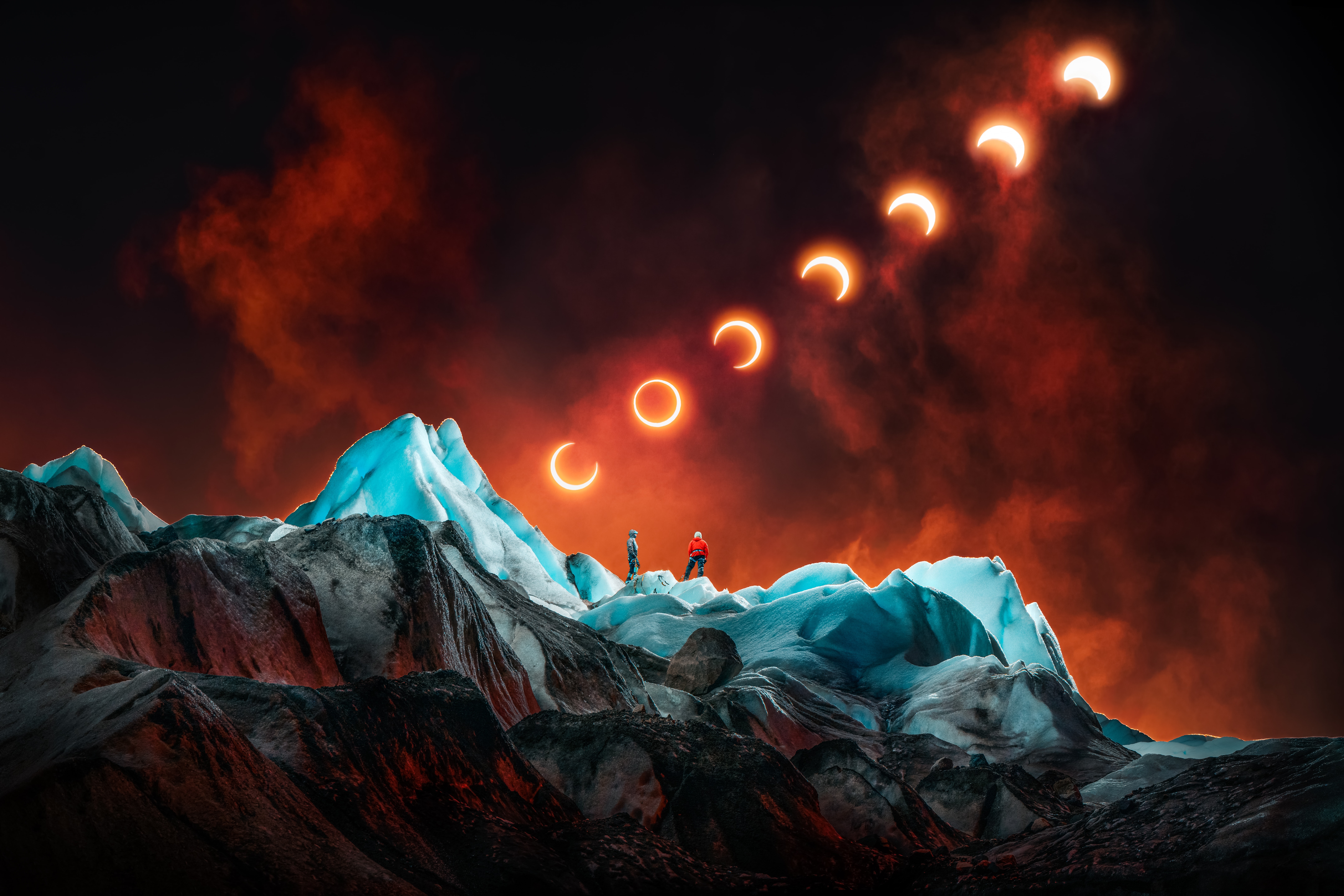 Liam Man - Ring of Fire and Ice - Photography (aerial light painting at night, No AI)