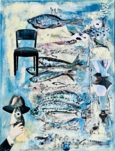 Stephanie Bing - Fish Hut - Acrylic Mixed Media on Canvas; https://parcusgallery.com/portfolio-type/stephanie-bing/ Stephanie Bing - Fish Hut - Acrylic Mixed Media on Canvas; https://parcusgallery.com/portfolio-type/stephanie-bing/