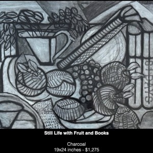 Timothy Crawford Wilson - Still Life With Fruits and Books, charcoal on paper - www.timothycrawfordwilsonart.com_