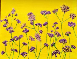 Verbena on yellow, acrylic  - http://outsidein.org.uk/galleries/ruth-breen-artwork/ Ruth Breen - Verbena on yellow, acrylic