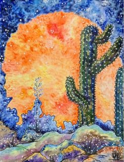 Sunset Wishes & Cactus Dreams - watercolor on paper - https://sites.google.com/view/susn-milln/home Susan Millan - Sunset Wishes & Cactus Dreams - watercolor on paper