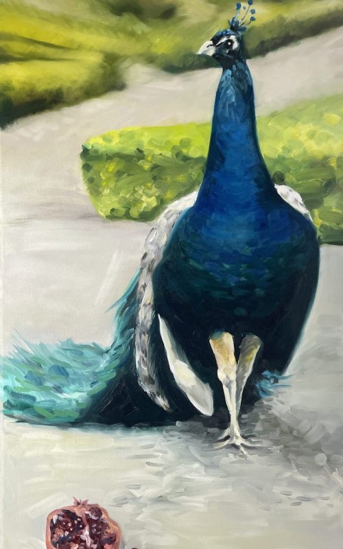 Chelsea Estrada; Peacock & Pomegranate; Oil on canvas