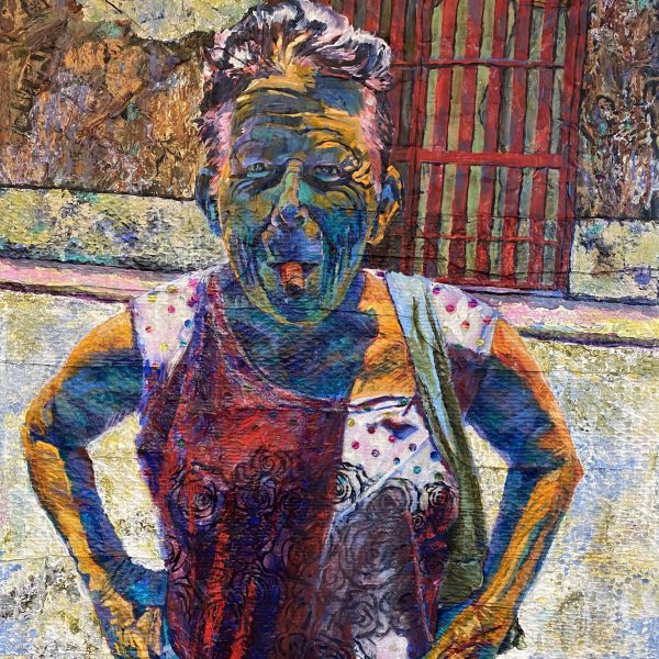 Heidi Brueckner_Cigar and Nails in Havana_Oil on Recycled Poly Bubble Mailers, Tissue, & Paper Bags, on Canvas_48_ x 36_2021